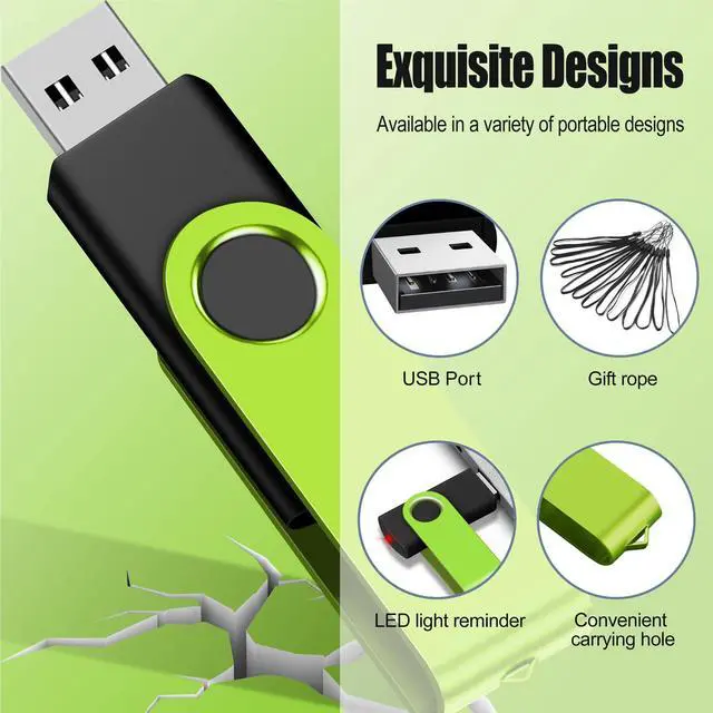 Alt view image 3 of 5 - EASTBULLUSB Flash Drive Bulk 2GB 20 Pack with Lanyards USB 2.0 Thumb Drive Bulk Memory Stick Swivel Pen Drive for Storage and Backup 2GB 20 Pack, Green