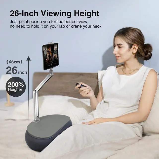 Alt view image 2 of 5 - elitehood Tall Tablet Pillow Stand, Long Arm Adjustable Kindle Pillow Holder for Reading in Bed, 360°Rotation iPad Stand for Lap Compatible with 6 - 13 iPad Air Mini Pro iPhone Kindle Cell Phone