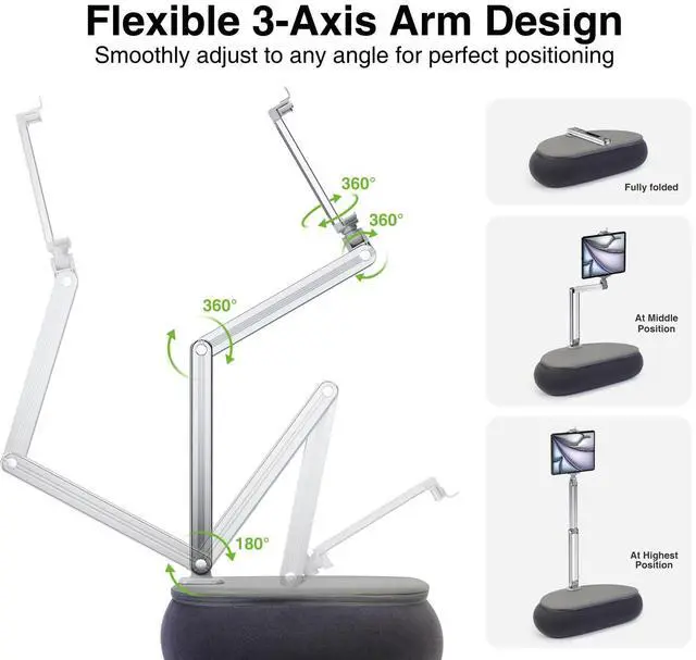 Alt view image 4 of 5 - elitehood Tall Tablet Pillow Stand, Long Arm Adjustable Kindle Pillow Holder for Reading in Bed, 360°Rotation iPad Stand for Lap Compatible with 6 - 13 iPad Air Mini Pro iPhone Kindle Cell Phone