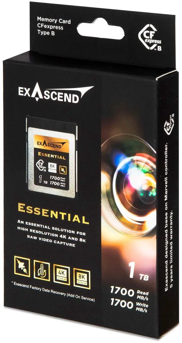 Alt view image 3 of 5 - Exascend Essential 1TB CFexpress Card Type B, up to 1,700MB/s, Compatible with Canon, Nikon, Panasonic and Other Cameras