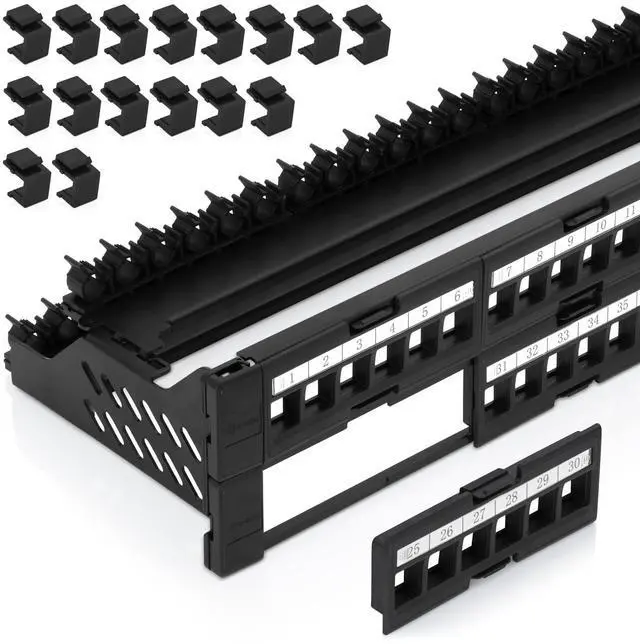 Alt view image 2 of 5 - Everest Media Solutions Bundle  2 Items: 48-Port Keystone Patch Panel + 6 Pack of RJ45 CAT6 Keystone Couplers - Black