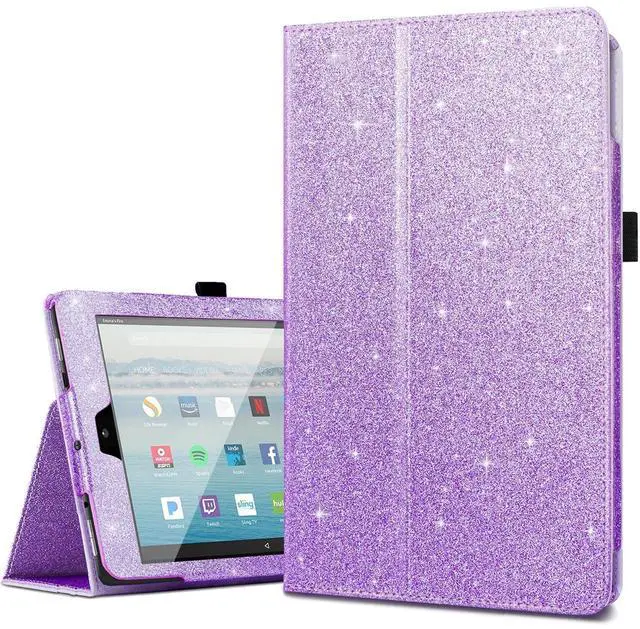 Main image of Case for All-New Amazon Fire HD 10 Tablet (7th / 9th Generation, 2017 / 2019 Release), Fingic Luxury Sparkly Folding Stand Cover with Stylus Holder Auto Wake/Sleep Smart Case for Fire HD 10.1 , Purple