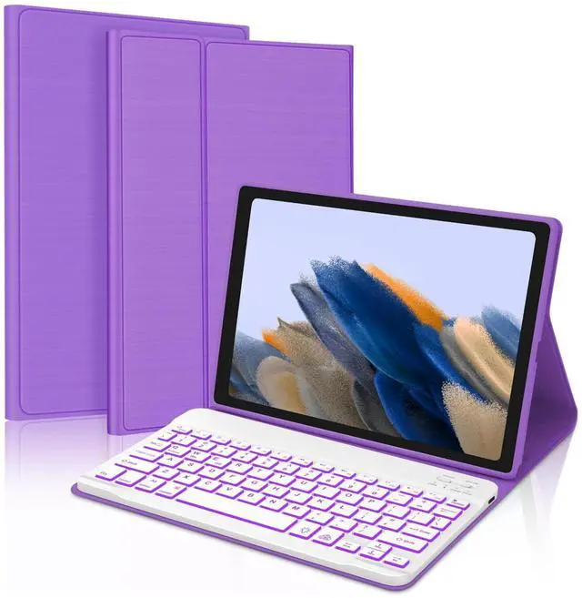 Main image of Galaxy Tab A8 Keyboard Case 10.5 inch 2022 Release, 7 Colors Vibrant Backlit, Bluetooth Separate Keyboard for Samsung Galaxy Tab A8, Smart Auto Sleep/Wake Up Slim Synthetic Leather Folio - Purple