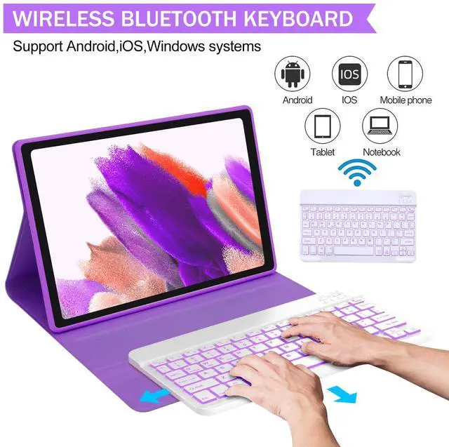 Alt view image 3 of 5 - Galaxy Tab A8 Keyboard Case 10.5 inch 2022 Release, 7 Colors Vibrant Backlit, Bluetooth Separate Keyboard for Samsung Galaxy Tab A8, Smart Auto Sleep/Wake Up Slim Synthetic Leather Folio - Purple
