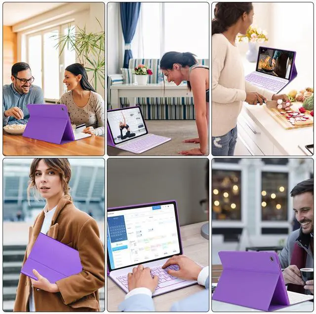 Alt view image 2 of 5 - Galaxy Tab A8 Keyboard Case 10.5 inch 2022 Release, 7 Colors Vibrant Backlit, Bluetooth Separate Keyboard for Samsung Galaxy Tab A8, Smart Auto Sleep/Wake Up Slim Synthetic Leather Folio - Purple
