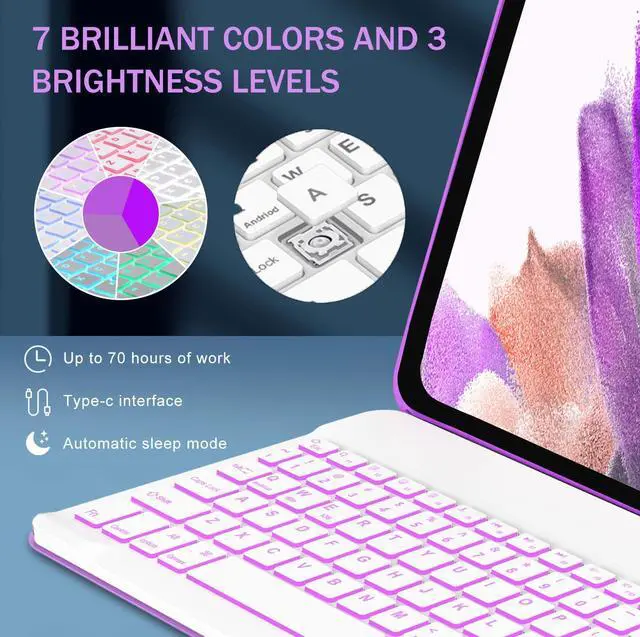 Alt view image 4 of 5 - Galaxy Tab A8 Keyboard Case 10.5 inch 2022 Release, 7 Colors Vibrant Backlit, Bluetooth Separate Keyboard for Samsung Galaxy Tab A8, Smart Auto Sleep/Wake Up Slim Synthetic Leather Folio - Purple