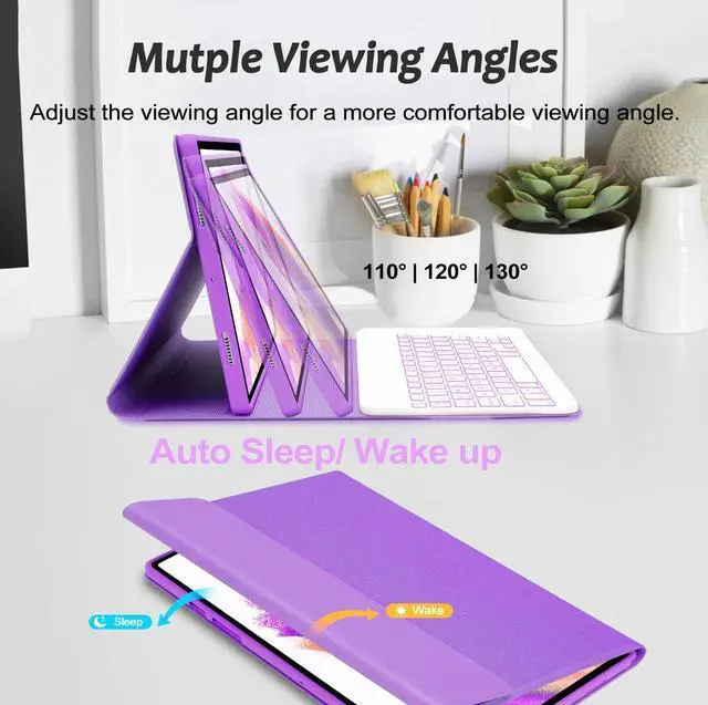 Alt view image 5 of 5 - Galaxy Tab A8 Keyboard Case 10.5 inch 2022 Release, 7 Colors Vibrant Backlit, Bluetooth Separate Keyboard for Samsung Galaxy Tab A8, Smart Auto Sleep/Wake Up Slim Synthetic Leather Folio - Purple