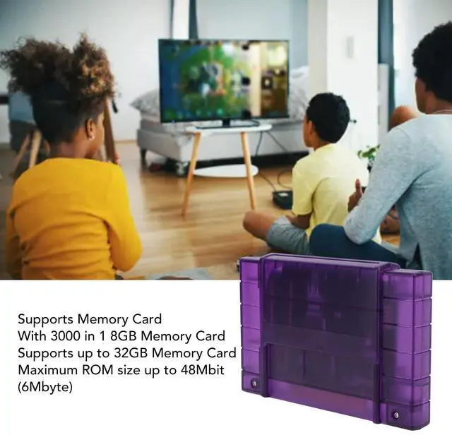 Alt view image 3 of 5 - Video Games Memory Card for SFC Game Console, 3000 in 1 Game Flash Memory Card, with 8GB Memory Card, Game Cartridge Expansion Card for SNES SFC (Violet Transparent)