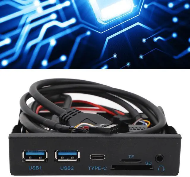 Alt view image 2 of 5 - Front Panel USB 3.0 Hub, 3.5 Inches USB Hub Front Panel 19PIN to C Port with 2xUSB3.0, 1xTYPE C, HD Sound, SD Card/TF Card Reader for Windows, OS X, Linux