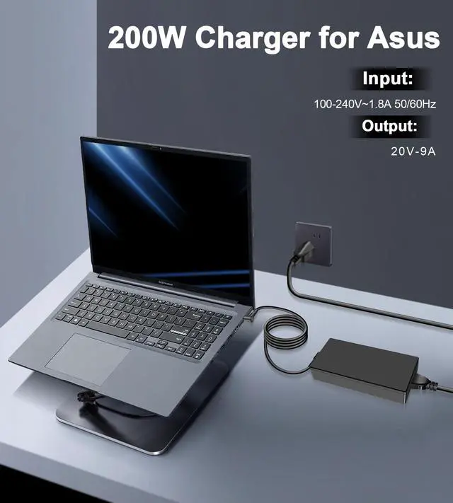 Alt view image 2 of 5 - 200W 6.0x3.7mm Tip Charger for Asus Rog Zephyrus G15 GA503QM GA503QS GA503QR GA503RM, Rog Strix G15 G17, TUF A15 A17 F15 F17 FA506 FA706 FX516 FX716 for Original ADP-200JB D Power Adapter