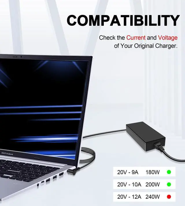 Alt view image 3 of 5 - 200W 6.0x3.7mm Tip Charger for Asus Rog Zephyrus G15 GA503QM GA503QS GA503QR GA503RM, Rog Strix G15 G17, TUF A15 A17 F15 F17 FA506 FA706 FX516 FX716 for Original ADP-200JB D Power Adapter