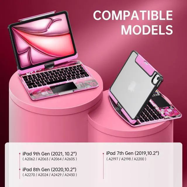 Alt view image 2 of 5 - GUSGU Transparent Case with Wireless Keyboard for iPad 10.2-in (7th, 8th, and 9th Gen), 7 Colors Backlight, Trackpad, 360degRotating Stand, Tech Style