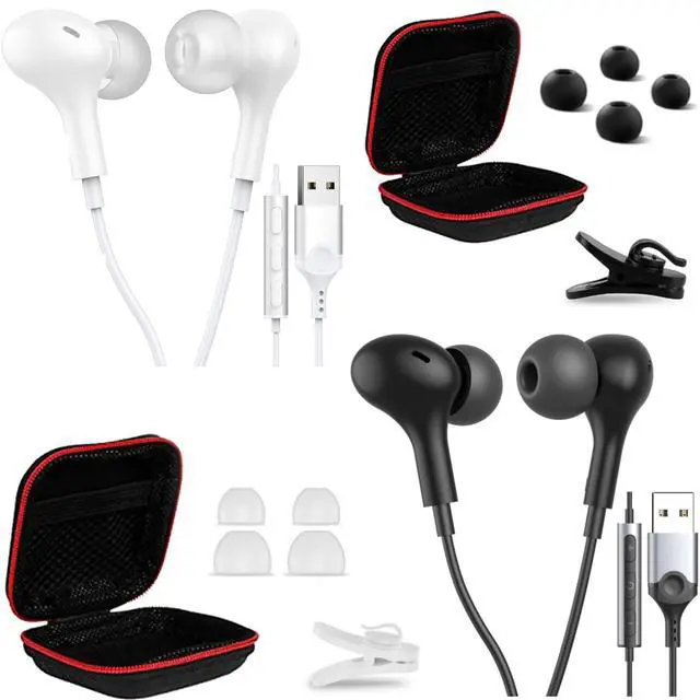 Main image of 2 Pack USB Earbuds for PC Laptop Mignetic Wired Earphone Computer Headphone with Microphone Control Mute Mic Noise Canceling in-Ear Silicone Cap Corded Headset for MacBook Pro Office Work School Zoom