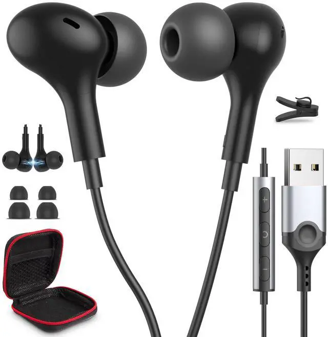 Alt view image 2 of 5 - 2 Pack USB Earbuds for PC Laptop Mignetic Wired Earphone Computer Headphone with Microphone Control Mute Mic Noise Canceling in-Ear Silicone Cap Corded Headset for MacBook Pro Office Work School Zoom