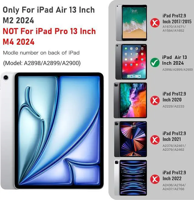 Alt view image 2 of 5 - Herize Case for iPad Air 13 Inch Case M3/M2 (2025/2024) for Kids Boys Girls with Screen Protector | Hybrid Shockproof Rugged Drop Protection Cover with Stand Hand Grip Shoulder Strap
