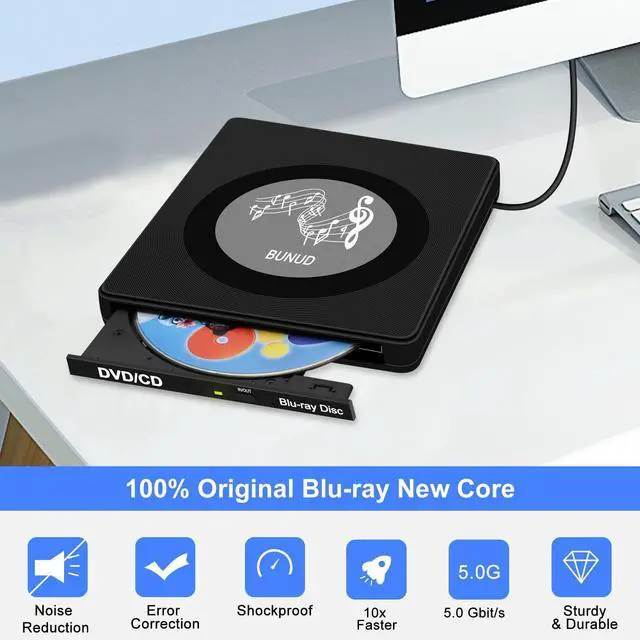 Alt view image 3 of 5 - External Blu Ray CD DVD Drive, USB Blu Ray Drive External Bluray Burner Read/Write BD Player with 2 USB and TF/SD Slots, Optical Blue Ray CD DVD Reader for Laptop Apple PC Windows 11 MacBook Pro Air