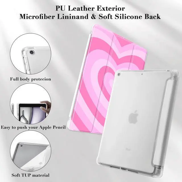 Alt view image 4 of 5 - Idocolors Cute Pink Love Heart Pad Case for 8.3 Inch iPad Mini 6, Girly Anti-Scratch Clear TPU Stand Back Cover with Pencil Holder, Auto Wake/Sleep Trifold Stand Pad Case