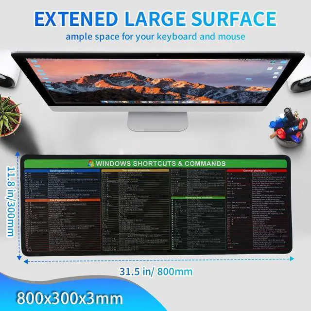 Alt view image 2 of 5 - Windows Shortcuts Mouse pad, Extra Large Size Keyboard Shortcut Mat for PC Windows System, Gaming Desk Mat Mousepad, Teclado de ratón de acceso directo de Windows Commands