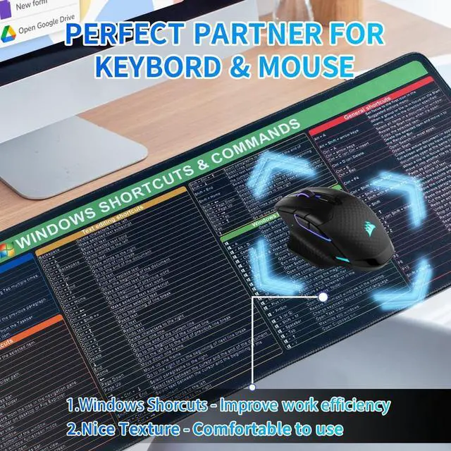 Alt view image 4 of 5 - Windows Shortcuts Mouse pad, Extra Large Size Keyboard Shortcut Mat for PC Windows System, Gaming Desk Mat Mousepad, Teclado de ratón de acceso directo de Windows Commands