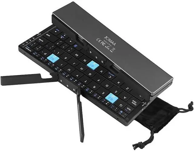 Main image of JOMAA Mini Bluetooth Foldable Keyboard Silent, Rechargeable, Aluminum Alloy Housing and Portable Folding Travel Keyboard for Phone ipad Tablet (Balck)
