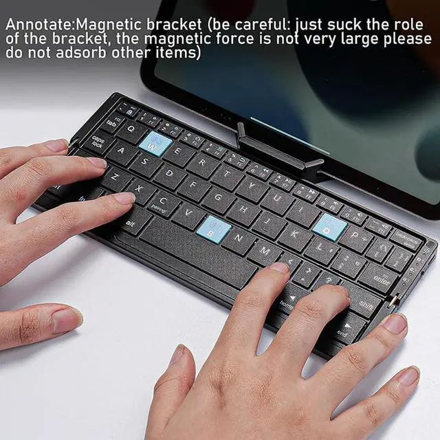 Alt view image 4 of 5 - JOMAA Mini Bluetooth Foldable Keyboard Silent, Rechargeable, Aluminum Alloy Housing and Portable Folding Travel Keyboard for Phone ipad Tablet (Balck)