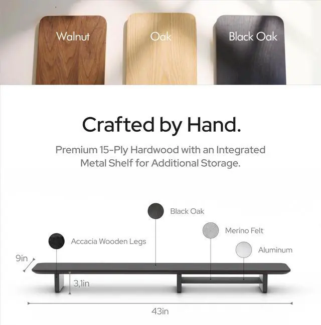 Alt view image 4 of 5 - KIVY Dual Monitor Riser With Integrated Metal Shelf [MADE BY HAND] - Wooden Desk Shelf for 2 Monitors - Wide Long Stand for Desk (44 x10x3in - Black)