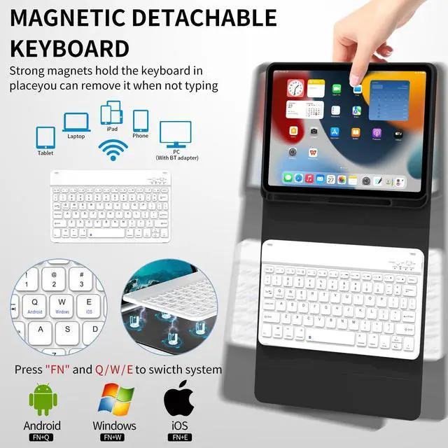 Alt view image 3 of 5 - KenKe for iPad 10th Generation (10.9 Inch 2022) / iPad (A16) 11th (11 inch 2025) Keyboard Case with Left Pencil Holder, Thin & Light, Stand Folio Detachable Wireless Bluetooth Keyboard Case, Black