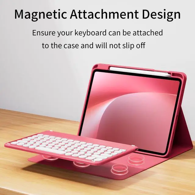Alt view image 3 of 5 - kenke for iPad (A16) 11th/10th Generation Case with Keyboard (11/10.9 Inch, 2025/2022), 7 Colors Backlit Detachable Wireless Bluetooth Round Key Keyboard, Flip Stand Smart Case, Watermelon Red