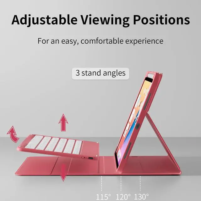 Alt view image 5 of 5 - kenke for iPad (A16) 11th/10th Generation Case with Keyboard (11/10.9 Inch, 2025/2022), 7 Colors Backlit Detachable Wireless Bluetooth Round Key Keyboard, Flip Stand Smart Case, Watermelon Red