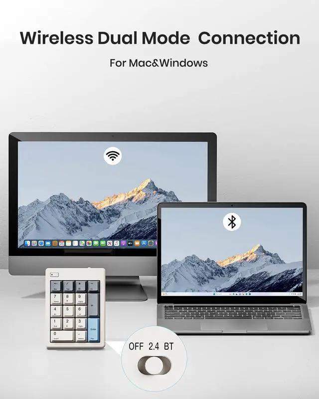 Alt view image 2 of 5 - Kisnt Wireless Mechanical Number Pad, Bluetooth 5.0&2.4G Wireless Dual Mode Hot Swappable Numeric Keypad,17 Keys Gasket Numpad, Ten-Key with PBT Keycaps for Laptop/PC/TKL Keyboards(Linear Switch)