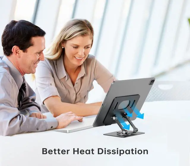 Alt view image 4 of 5 - Orlian Tablet Stand Adjustable with 360 Swivel Base Aluminum Tablet Stand Holder Universal Holder for iPad Samsung Huawei Lenovo Fire Smartphone Kindle, Black