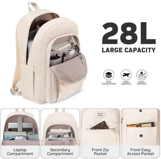 Alt view image 2 of 5 - KROSIAS School Backpack for Teen Girls, 15.6 Inch Laptop College Backpacks Work Bag Kids Elementary Middle High Campus Bookbag, Cute Students Back Pack Large Travel Daypack for Women