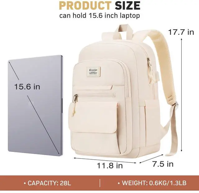 Alt view image 3 of 5 - KROSIAS School Backpack for Teen Girls, 15.6 Inch Laptop College Backpacks Work Bag Kids Elementary Middle High Campus Bookbag, Cute Students Back Pack Large Travel Daypack for Women