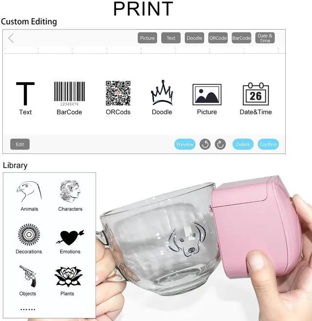 Alt view image 3 of 5 - Kretrum Mini Portable Handheld Temporary Tattoo Printer for iOS & Android APP Label Qrcode Barcode Printer (Pink)