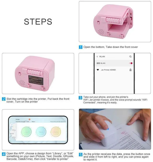 Alt view image 4 of 5 - Kretrum Mini Portable Handheld Temporary Tattoo Printer for iOS & Android APP Label Qrcode Barcode Printer (Pink)