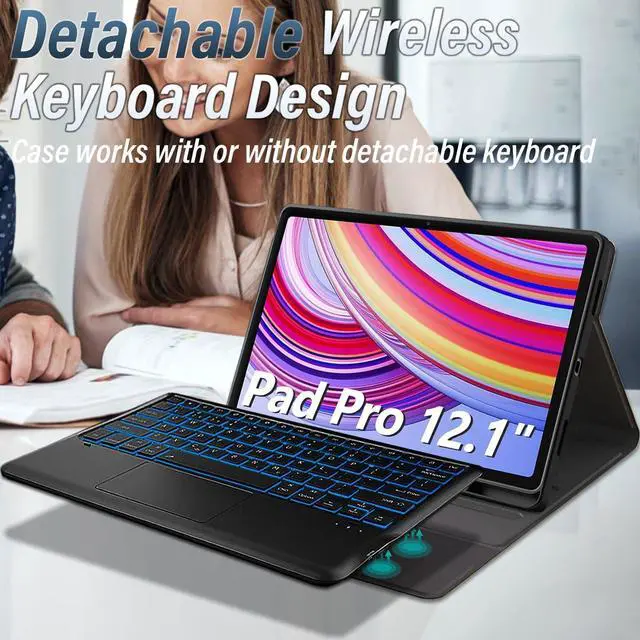 Alt view image 3 of 5 - LDSOYIA Touchpad Keyboard Case for Xiaomi Redmi Pad Pro 12.1 Inch 2024, 7 Colors Backlight Wireless Trackpad Keyboard PU Folio Stand Cover Case with Pen Holder for 12.1" Redmi Pad Pro 2024
