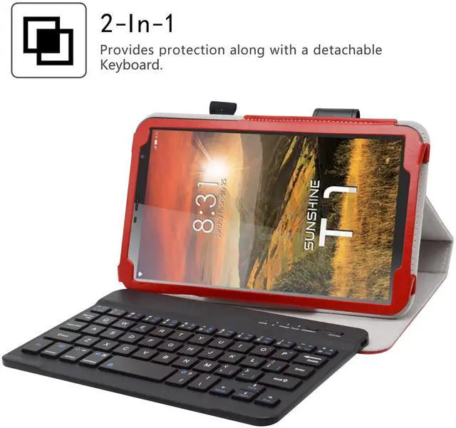 Alt view image 2 of 5 - LiuShan Detachable Keyboard Standing PU Leather Cover Case for 8" Sunshine T1 Elite/Foxx T8/Qlink Scepter 8/Sky Devices Elite OctaX/T8 Plus/Xmobile X8/Hyundai Hytab Plus 8WB1,Red
