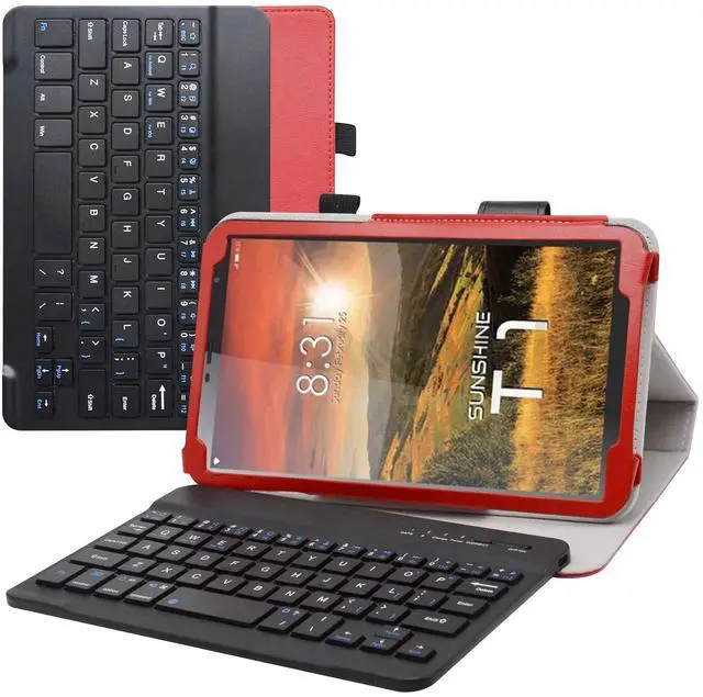 Main image of LiuShan Detachable Keyboard Standing PU Leather Cover Case for 8" Sunshine T1 Elite/Foxx T8/Qlink Scepter 8/Sky Devices Elite OctaX/T8 Plus/Xmobile X8/Hyundai Hytab Plus 8WB1,Red