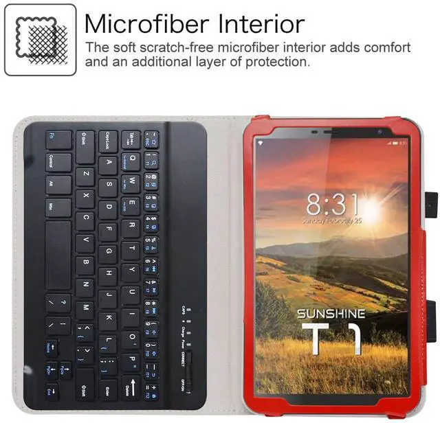 Alt view image 3 of 5 - LiuShan Detachable Keyboard Standing PU Leather Cover Case for 8" Sunshine T1 Elite/Foxx T8/Qlink Scepter 8/Sky Devices Elite OctaX/T8 Plus/Xmobile X8/Hyundai Hytab Plus 8WB1,Red