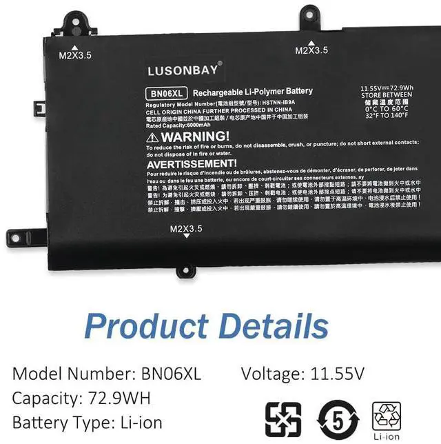 Alt view image 4 of 5 - LUSONBAY BN06XL Laptop Battery for HP Spectre X360 15-EB000 15T-EB000 15t-eb100 15-EB0XXX 15-EB0025TX 15-EB0035TX 15-EB0053TX 15-eb0043dx 15-eb1043dx BN06072XL L68235-1C1 TPN-Q226 L68299-005