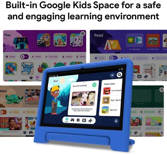Alt view image 3 of 5 - Maxsignage 10" Kids Tablet, Android 13, 32GB (Expandable to 128GB), Quad-core, WiFi 6, Bth 5.0, Pre-Installed Parental Controls, Kids Space & Family Link (K109A-B, Blue, 32GB)