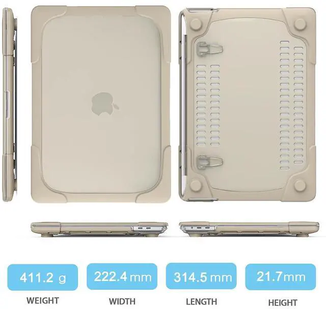 Alt view image 3 of 5 - Mektron Heavy Duty Casefor MacBook Air 13 inch 2020 2019 2018 Release Model A2337 M1 A2179 A1932, Shockproof Durable Protective Hard Shell with Fold KickstandKhaki