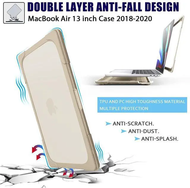 Alt view image 5 of 5 - Mektron Heavy Duty Casefor MacBook Air 13 inch 2020 2019 2018 Release Model A2337 M1 A2179 A1932, Shockproof Durable Protective Hard Shell with Fold KickstandKhaki