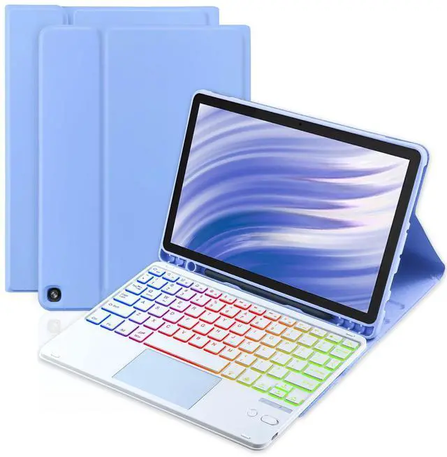 Main image of MePadKey Trackpad Keyboard Case for Amazon Fire HD 10/10 Plus 10.1 inch 2021/2023(11/13th Generation),7-Color Backlight Rechargeable Keyboard with Kids Multi-Angle Cover for Tablet (Purple)