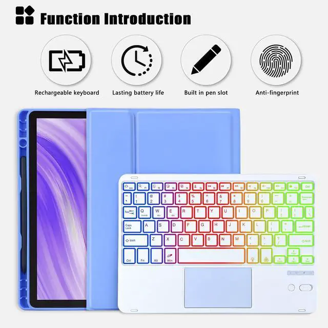 Alt view image 3 of 5 - MePadKey Trackpad Keyboard Case for Amazon Fire HD 10/10 Plus 10.1 inch 2021/2023(11/13th Generation),7-Color Backlight Rechargeable Keyboard with Kids Multi-Angle Cover for Tablet (Purple)