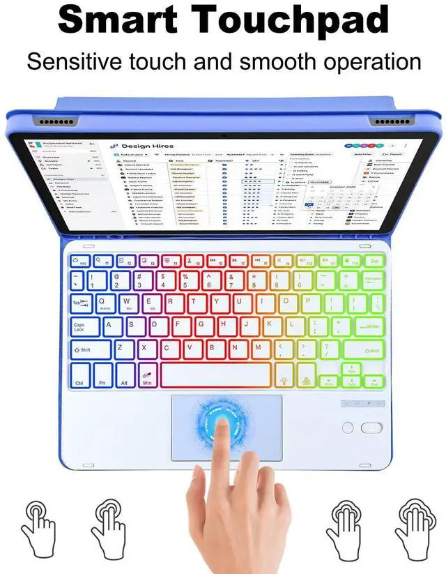 Alt view image 4 of 5 - MePadKey Trackpad Keyboard Case for Amazon Fire HD 10/10 Plus 10.1 inch 2021/2023(11/13th Generation),7-Color Backlight Rechargeable Keyboard with Kids Multi-Angle Cover for Tablet (Purple)