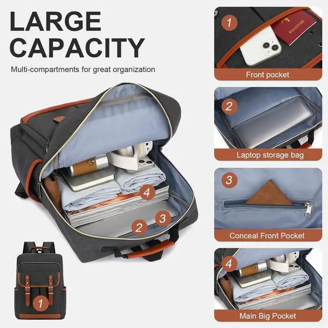 Alt view image 3 of 5 - NEOREAL Vintage Laptop Backpack for Travel, College, Fashion Casual Teacher Backpack for Women Men Fits 15.6Inch Notebook