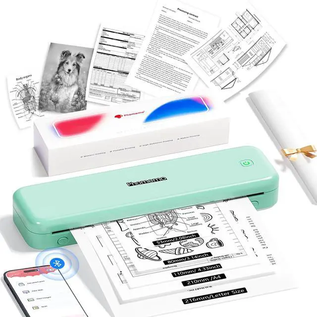 Alt view image 2 of 5 - Phomemo M834 Portable Printer & 1 Black Carrying Storage Box, Wireless Bluetooth Thermal Printer, Compatible with iOS, Android & PC, Inkless Mobile Printer for Travel, Office, School