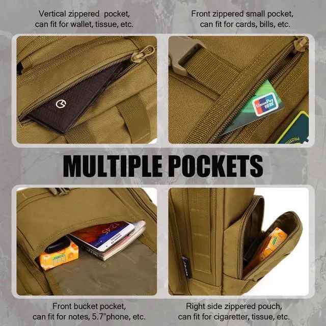 Alt view image 3 of 5 - Protector Plus Tactical Messenger Bag Men Military MOLLE Sling Shoulder Pack Briefcase Assault Gear Handbags Outdoor Utility Carry Satchel Laptop Case (Patch Included), Brown