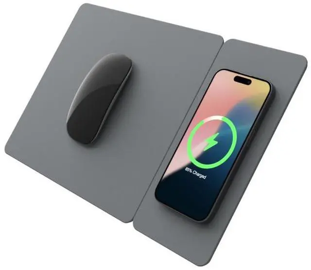 Main image of POUT H3 Split Wireless Charging Mouse Pad  Fast Qi Charger with Magnetic Attachment  Smooth Surface & Anti-Slip Base  Compatible with Smartphones and Earbuds (Dust Gray)